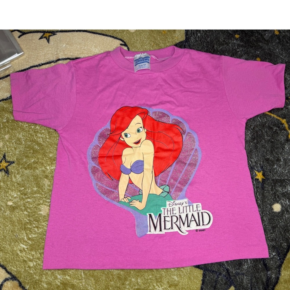 Vintage 90s Disney The Little Mermaid Ariel T-Shirt Kids 6X USA Made single stit